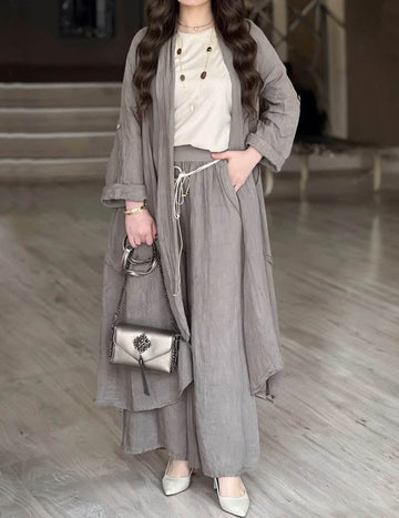 ekouaer-robes-leinen-zweiteiler-cardigan-hose-weite-sommer image 5