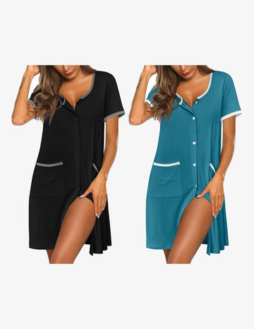 ekouaer-nightgowns-button-nachthemd-kurzarm-2er-pack image 3