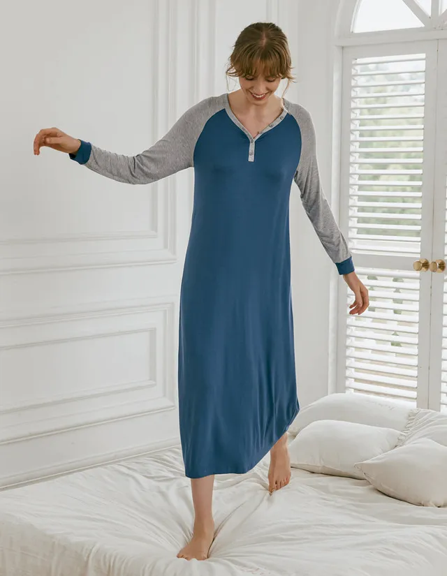 ekouaer-henley-sleep-dress-nachthemd-damen-knopfleiste image 1
