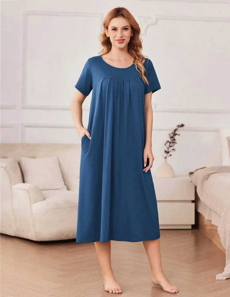 ekouaer-nightgowns-hauskleid-midi-kurzarm-taschen-plus-size image 1