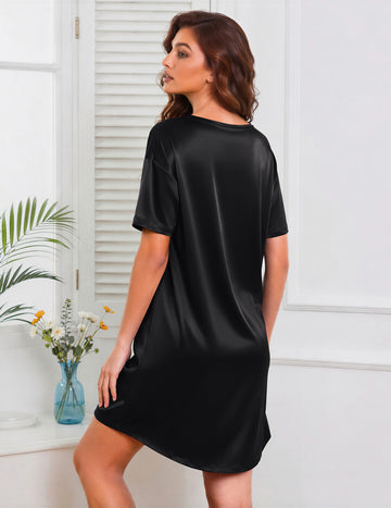 ekouaer-nightgowns-silky-satin-kurzarm-nachthemd-seidenoptik image 7