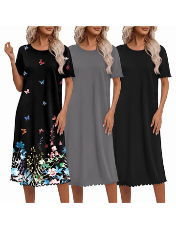 ekouaer-3-pack-ruffle-hem-nachthemd-damen-kurzarm image 3