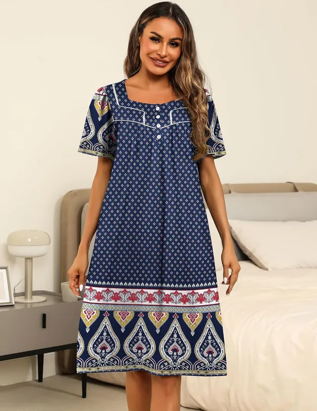 ekouaer-nightgowns-hauskleid-mumu-taschen-floral-kurzarm image 1