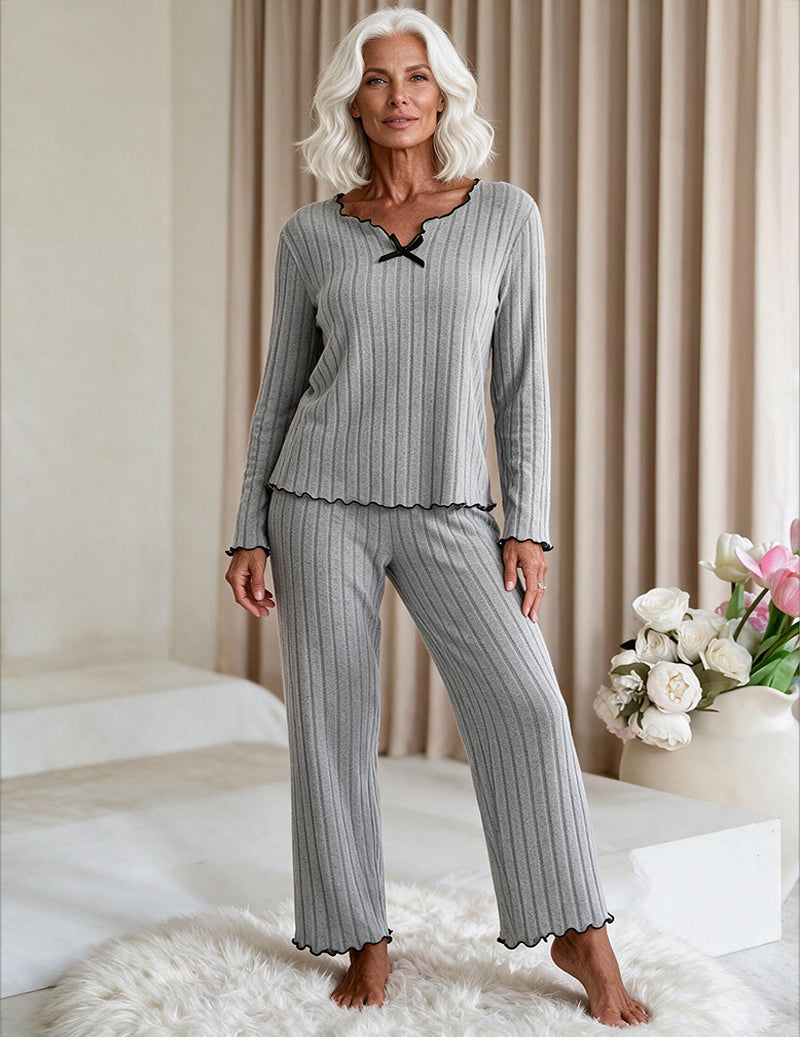 ekouaer-pajama-sets-ribbed-knit-pyjama-schwarz-2-teilig-leicht image 4