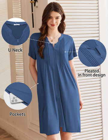 ekouaer-robes-zip-bademantel-kurzarm-mit-rei-verschluss image 7