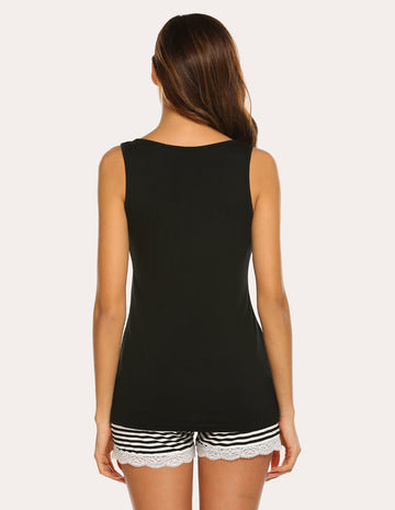 ekouaer-letter-print-pyjama-top-und-gestreifte-shorts-2tlg image 3