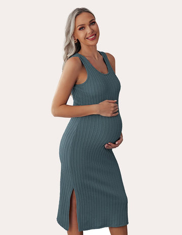 ekouaer-maternity-rib-knit-umstandskleid-knielang-ripp image 3