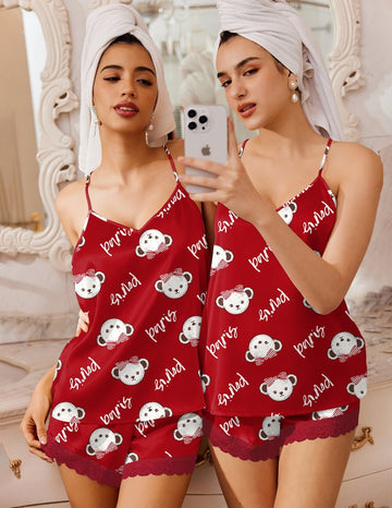 ekouaer-pajama-sets-satin-pyjama-spitze-cami-shorts-sommer image 5