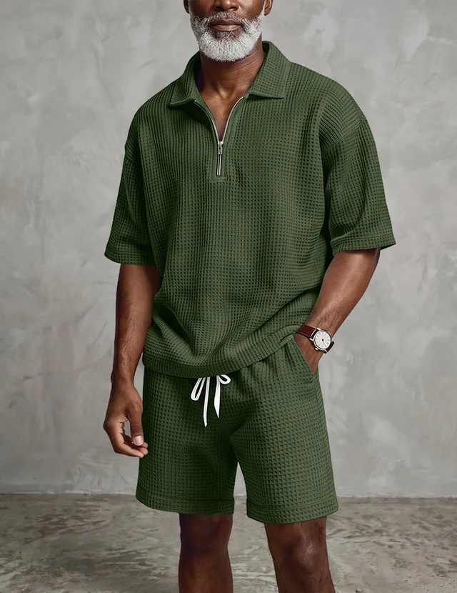 ekouaer-men-waffle-quarter-zip-polo-set-2-teilig-wei image 1