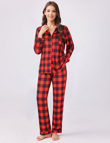 ekouaer-plaid-schlafanzug-pyjama-karo-set-knopfleiste-langarm image 5