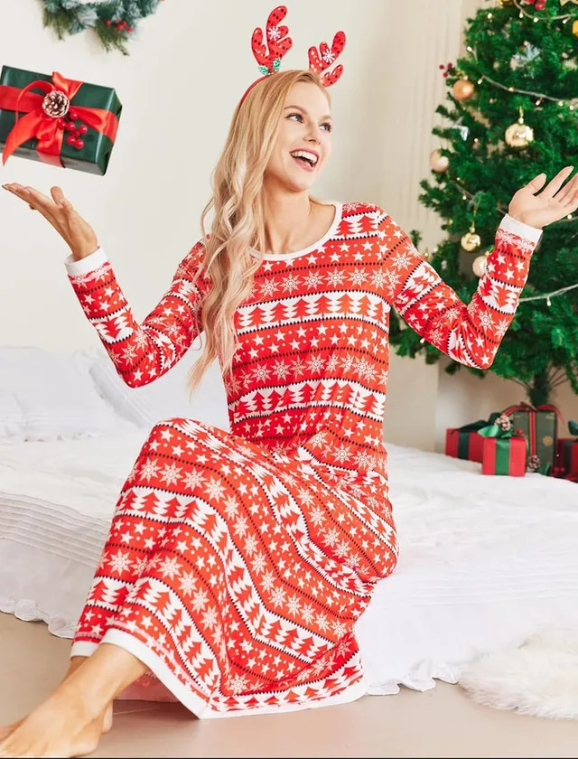ekouaer-nightgowns-nachthemd-langarm-bodenlang-uni-kontrast image 1