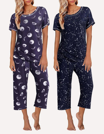 ekouaer-pajama-sets-2er-pyjama-capri-blumenmuster-kurzarm image 5