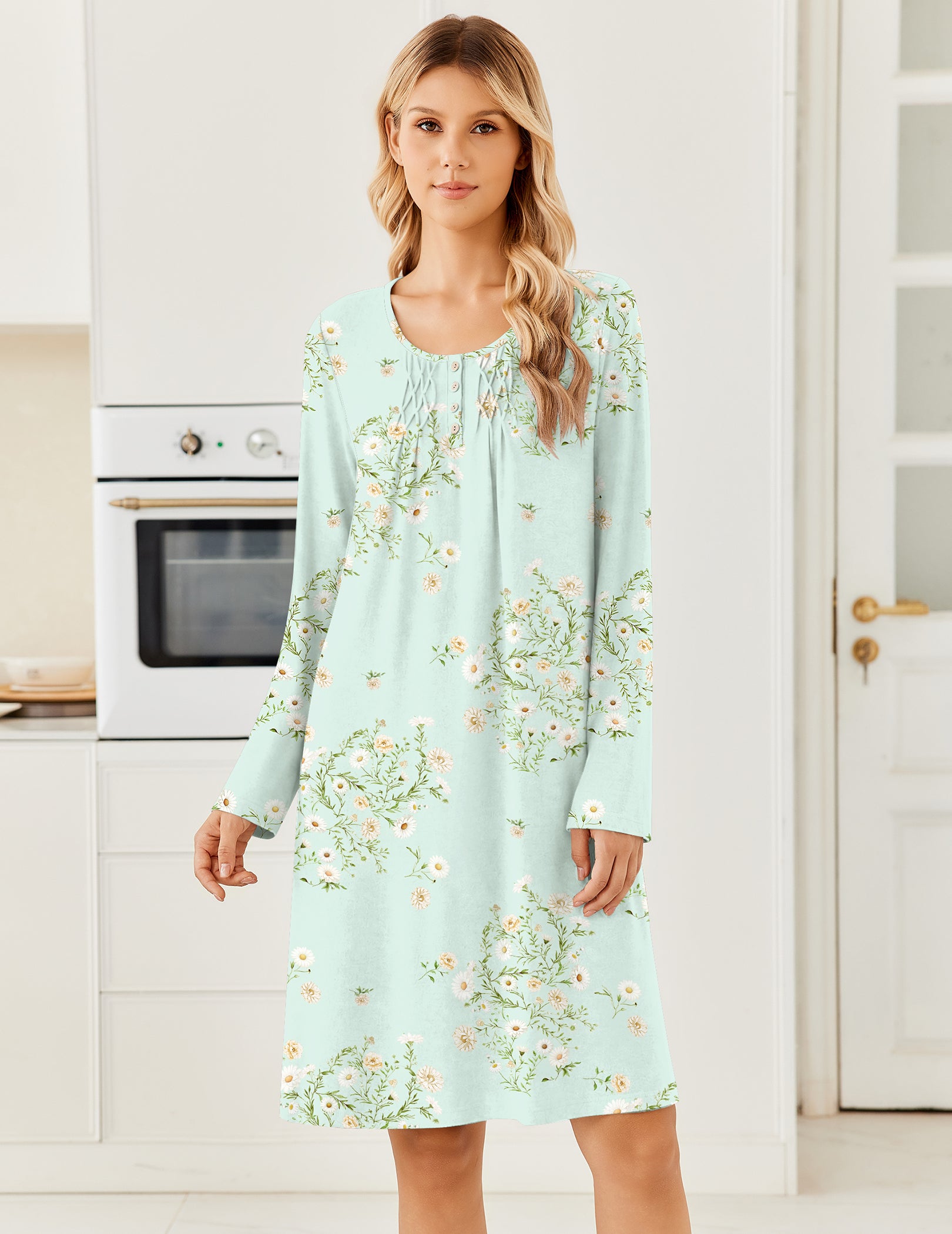 ekouaer-nightgowns-henley-nachthemd-damen-schwarz-l-knielang image 5