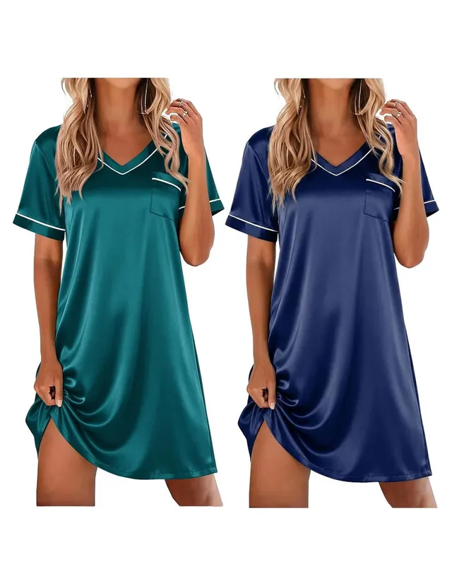 ekouaer-nightgowns-satin-nachthemd-2er-pack-v-ausschnitt image 1