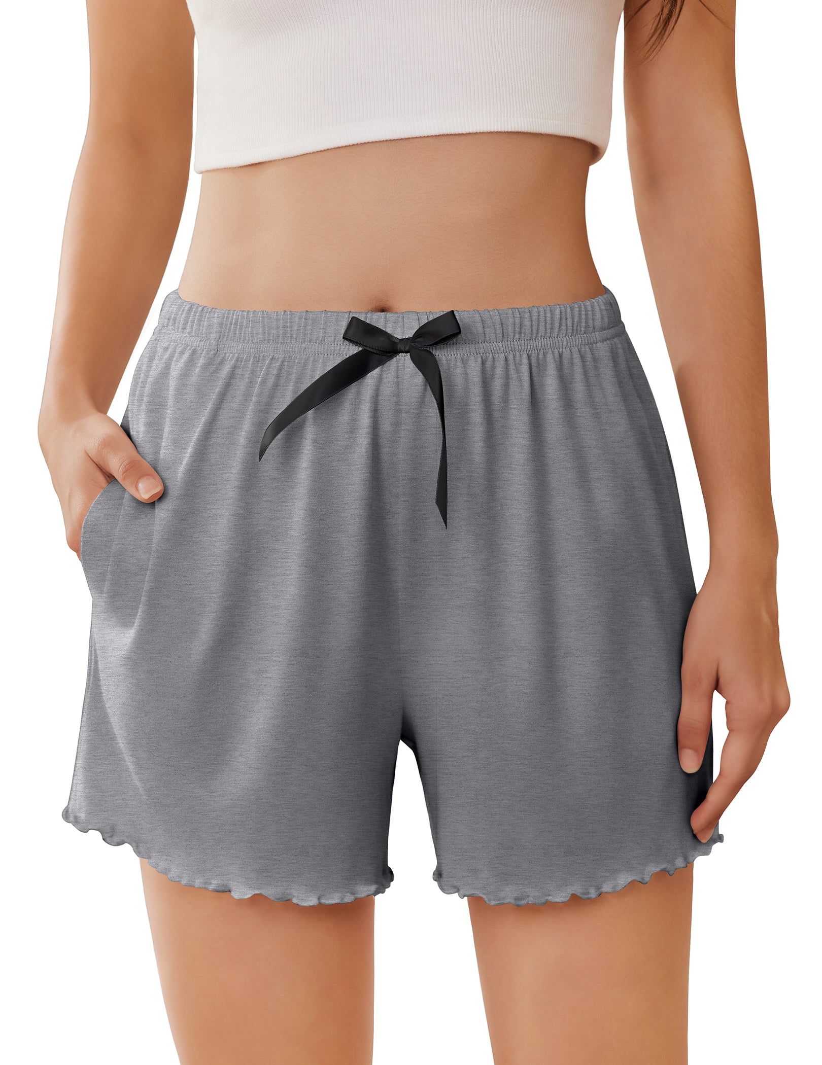 ekouaer-pajama-sets-ruffle-shorts-damen-schwarz-mit-taschen image 1