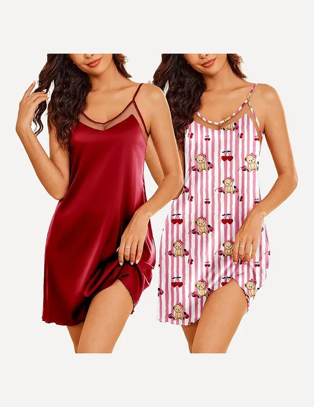 ekouaer-nightgowns-teddy-satin-chemise-2er-pack-mit-spitze image 1
