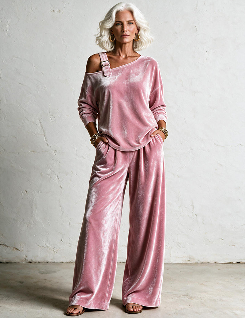 ekouaer-velvet-one-shoulder-hausanzug-samt-khaki-2-tlg image 8