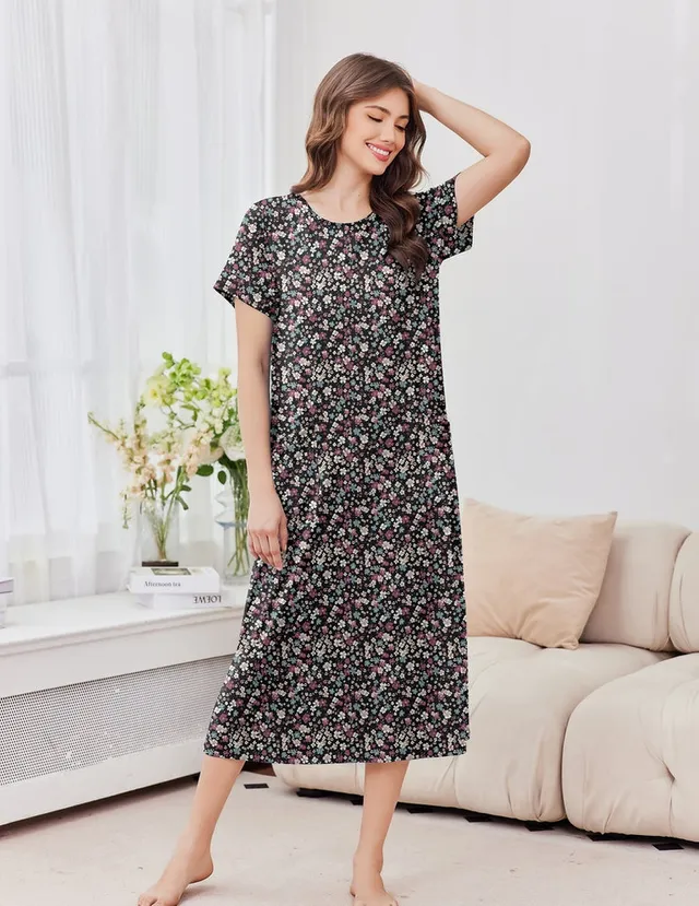 ekouaer-nachthemd-2er-pack-kurzarm-lang-mit-taschen image 1