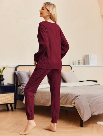 ekouaer-ribbed-knit-long-sleeve-schlafanzug-jogger-rippstrick image 5