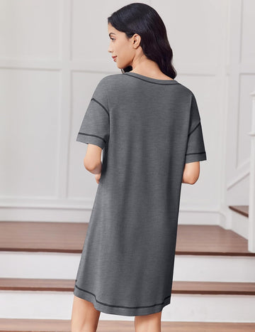 ekouaer-nightgowns-cotton-oversize-nachthemd-kurzarm image 3