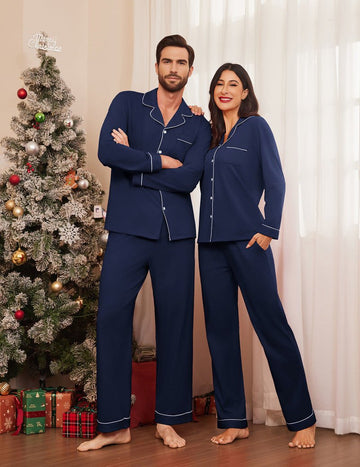 ekouaer-pajama-sets-baumwoll-schlafanzug-partner-langarm image 7