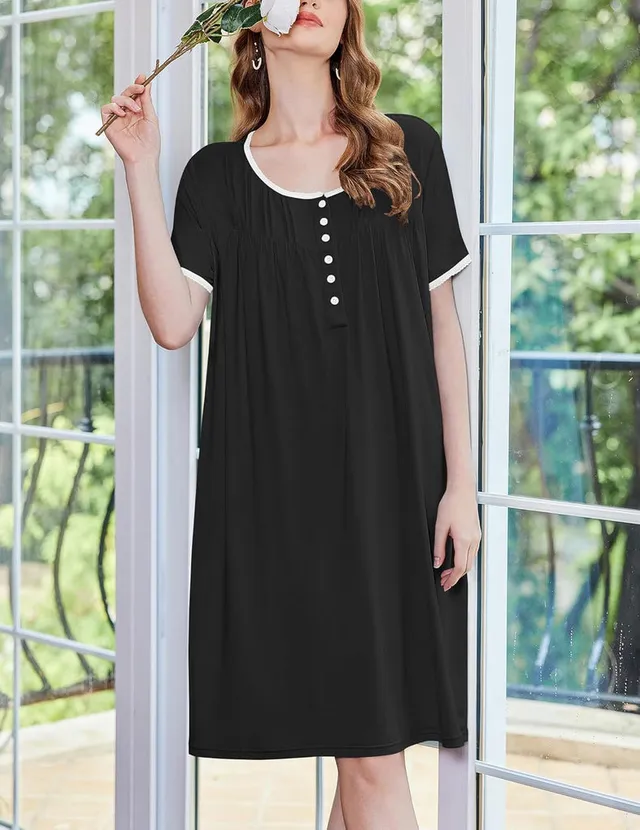 ekouaer-house-dress-nachthemd-spitze-knopfleiste-kurz image 1