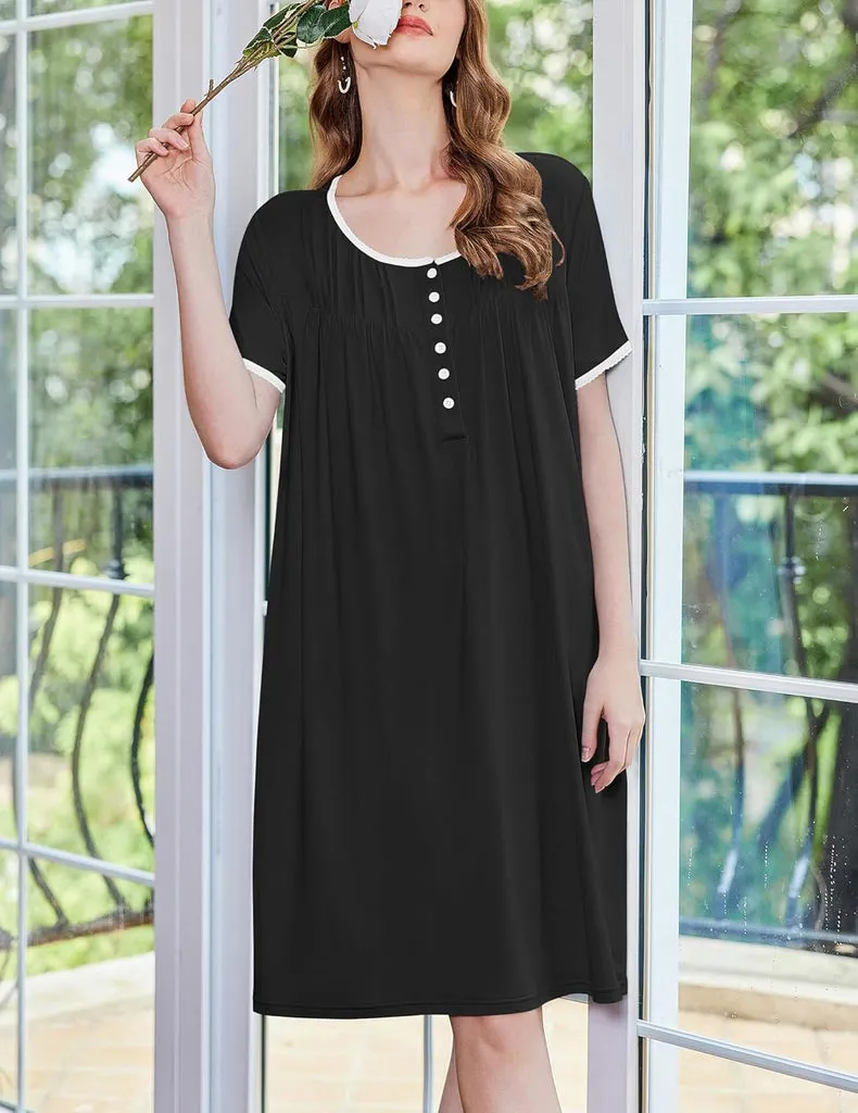 ekouaer-house-dress-nachthemd-spitze-knopfleiste-kurz image 1