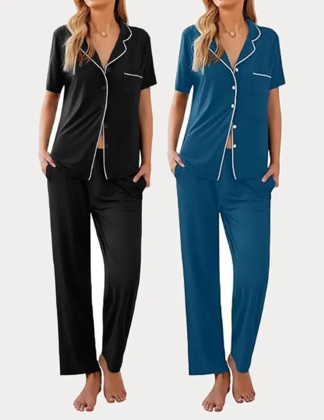 ekouaer-pajama-sets-2er-pack-pyjama-knopfleiste-lange-hose image 1