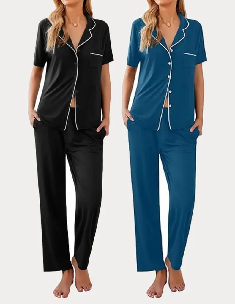 ekouaer-pajama-sets-2er-pack-pyjama-knopfleiste-lange-hose image 1