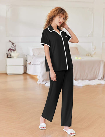 ekouaer-pajama-sets-kurzarm-hemd-pyjama-lange-hose-kn-pfe image 7
