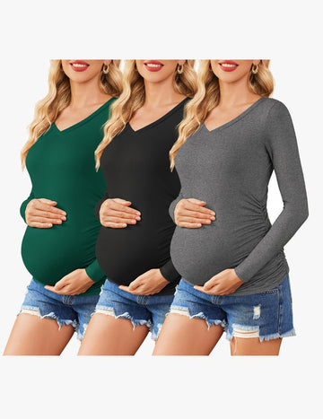 ekouaer-maternity-umstandsshirt-3er-pack-seitlich-gerafft image 7