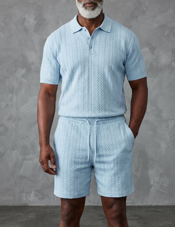 ekouaer-men-polo-shirt-shorts-set-jacquard-zweiteiler image 5