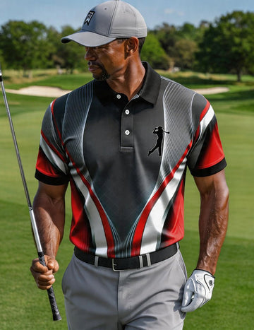 ekouaer-men-polo-black-red-geometric-polohemd-schwarz image 7