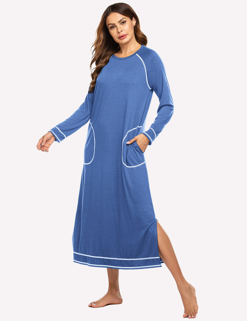 ekouaer-nightgowns-ultra-soft-nachthemd-langarm-mit-tasche image 1