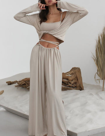 ekouaer-pajama-sets-schlafanzug-3-teilig-beige-weites-bein image 3