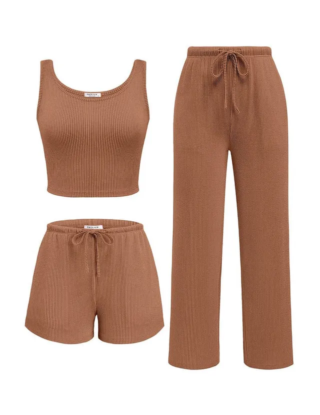 ekouaer-pajama-sets-lounge-set-3-teilig-ripp-mit-shorts image 1