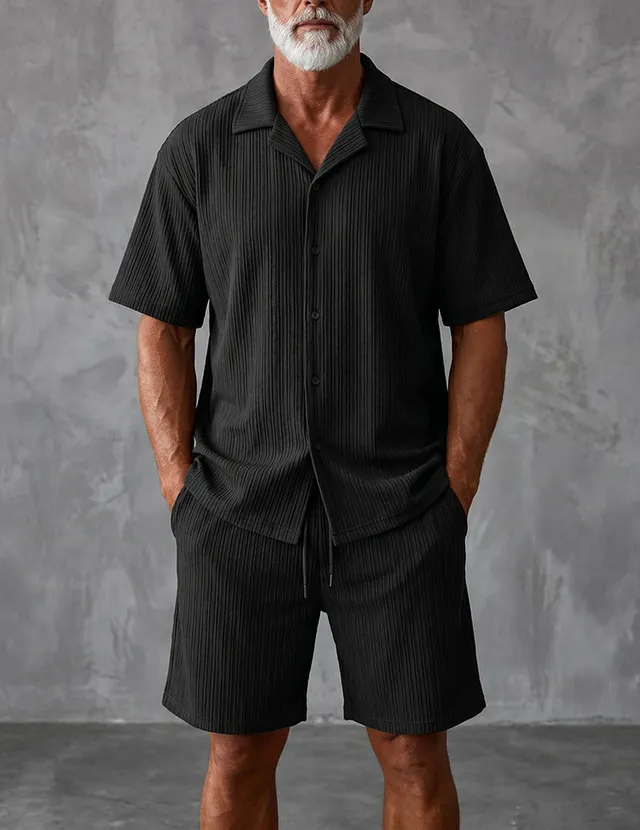 ekouaer-men-camp-collar-set-hemd-shorts-gestreift image 1