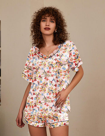 ekouaer-pajama-satin-pj-set-pyjama-kurz-v-ausschnitt image 5