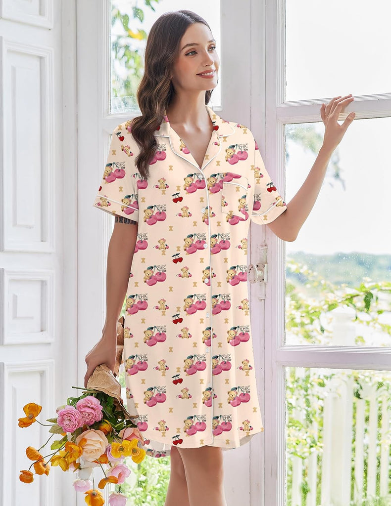 ekouaer-nightgowns-nachthemd-knopfleiste-kurzarm image 1