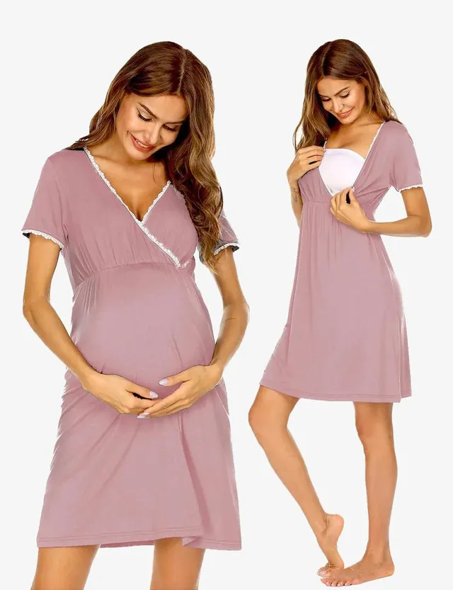 ekouaer-maternity-stillnachthemd-kurzarm-spitze-stillen image 1