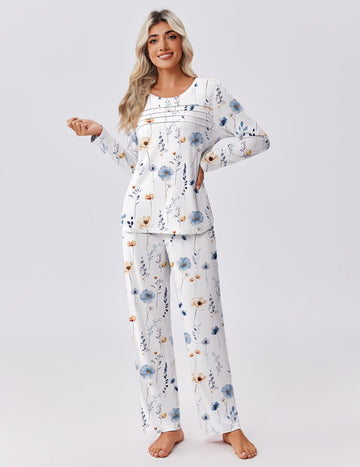 ekouaer-pajama-sets-pyjama-plissee-oberteil-lange-hose image 5