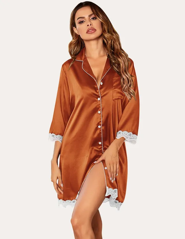 ekouaer-nightgowns-satin-nachthemd-spitze-3-4-arm image 1