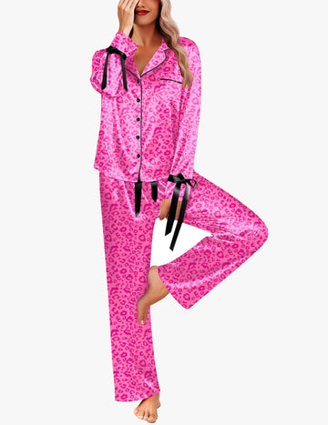 ekouaer-satin-pyjama-set-lang-knopfleiste-damen-2-teilig image 7