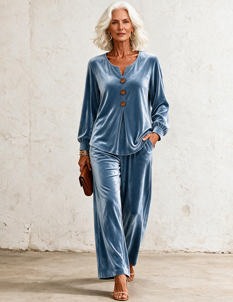 ekouaer-velvet-v-neck-schlafanzug-samt-wide-leg-pink image 6
