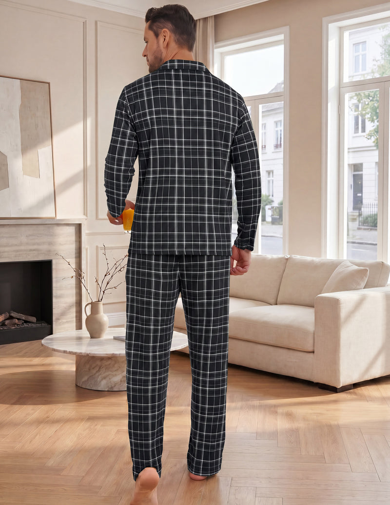 ekouaer-men-pyjama-set-karo-langarm-button-down image 3