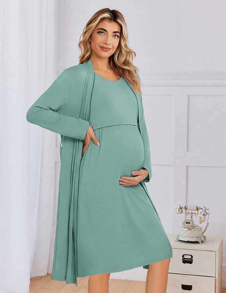ekouaer-maternity-stillnachthemd-mit-morgenmantel-2-teilig image 1