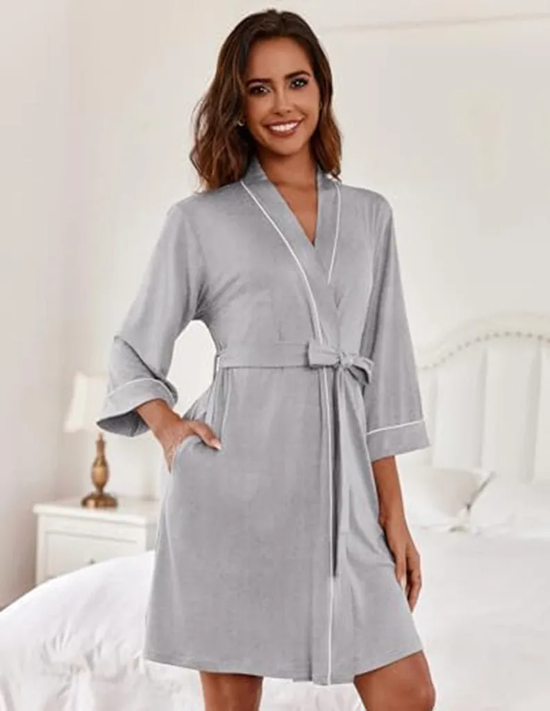 ekouaer-soft-v-neck-loungewear-bademantel-3-4-arm image 1
