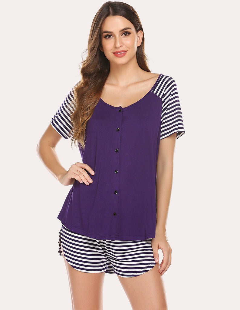 ekouaer-pajama-sets-contrast-top-shorts-schlafanzug-kurz image 1
