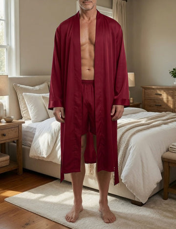 ekouaer-men-satin-kimono-morgenmantel-herren-mit-shorts-2-teilig image 7