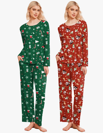ekouaer-pajama-sets-langarm-schlafanzug-2er-pack-taschen image 3